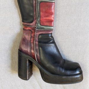 90's Vintage Steve Madden Patchwork Platform Boots, size 7